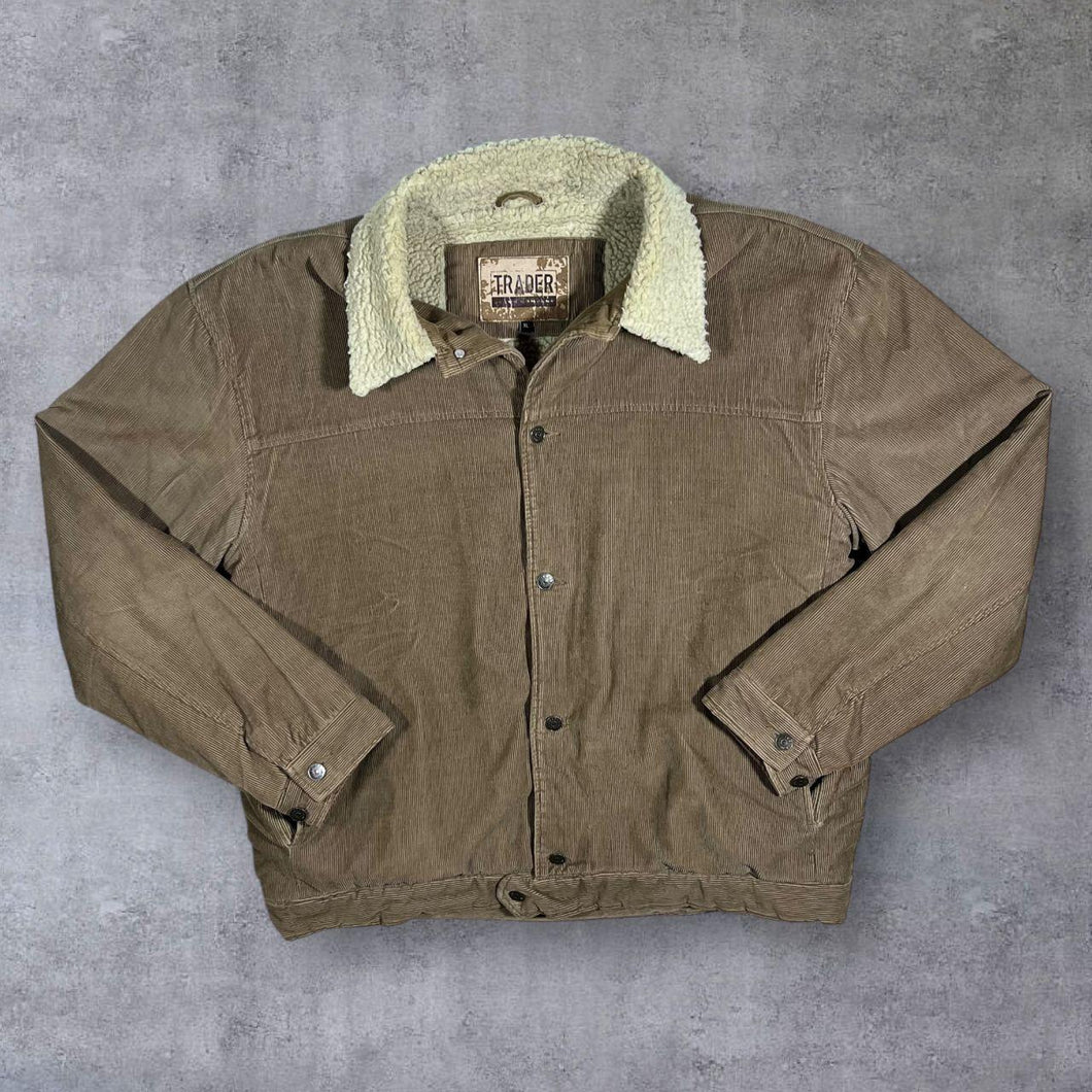 Trader Jeans Co. Fleece Lined Bord Collar Brown Corduroy Cord Trucker Jacket