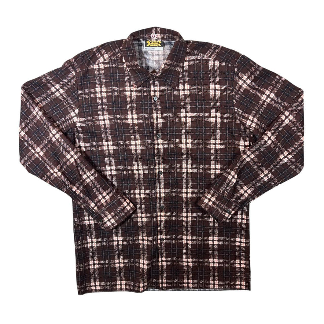 Vintage Johaj Brown Black White Plaid Check Long Sleeve Flannel Shirt