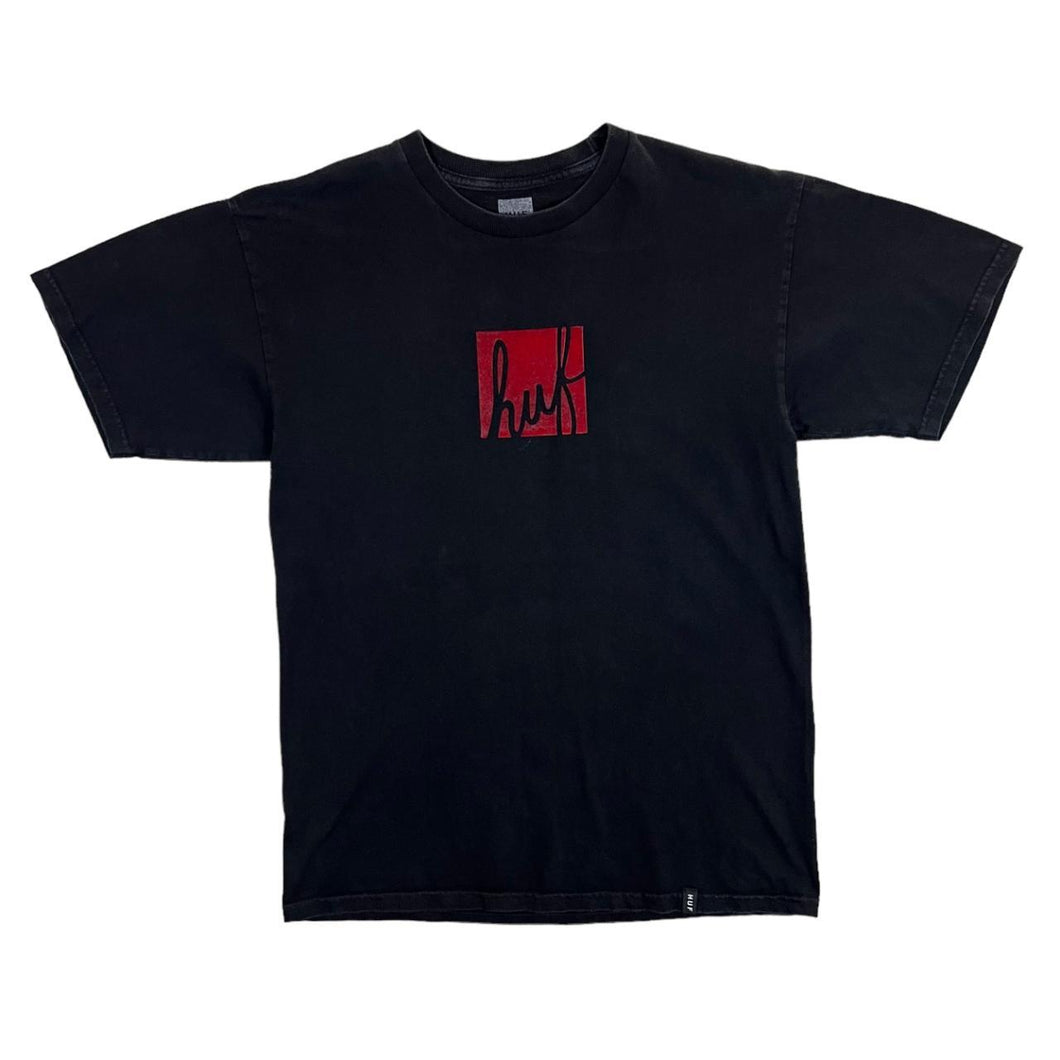 HUF Skateboards Skater Box Logo Spellout Graphic Short Sleeve Black T-Shirt