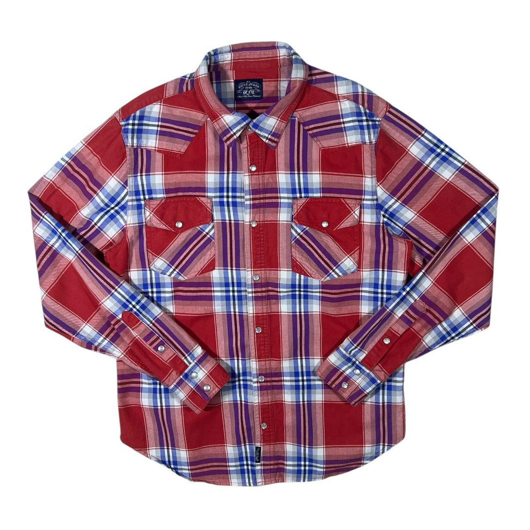 Vintage Rifle Jeans Cowboy Western Red Plaid Check Long Sleeve Popper Cotton Shirt