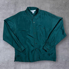 Load image into Gallery viewer, Vintage 90&#39;s Pusilk Classic Green 100% Silk Long Sleeve Shirt
