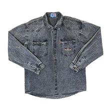 Load image into Gallery viewer, Vintage LAVISH JEANS Western Wear Embroidered Acid Washed Black Denim Long Sleeve Shirt
