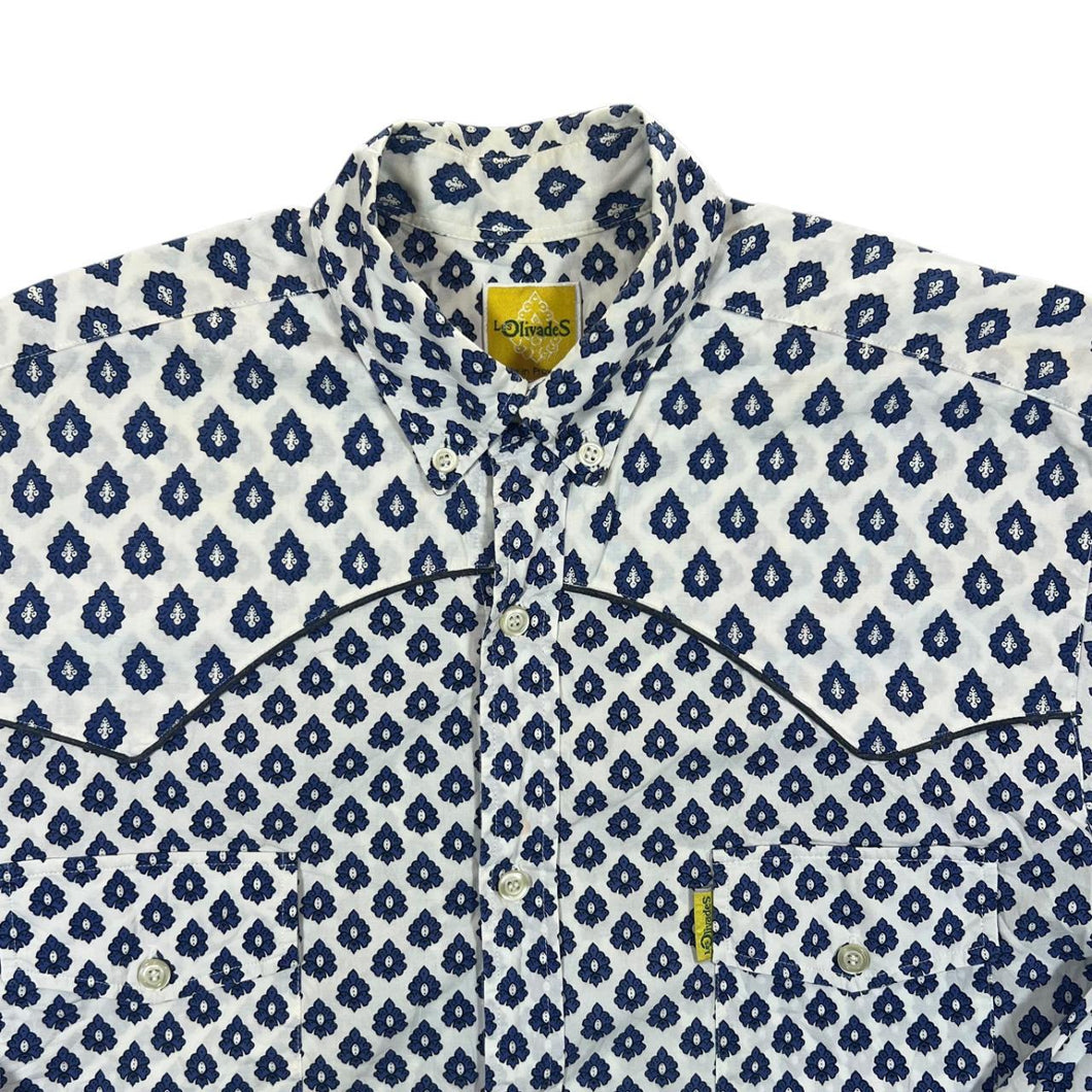 Vintage Les Olivades Made In Provence Patterned Western Long Sleeve Button-Up Shirt
