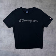 Load image into Gallery viewer, Champion Classic Essential Big Logo Spellout Black Short Sleeve T-Shirt
