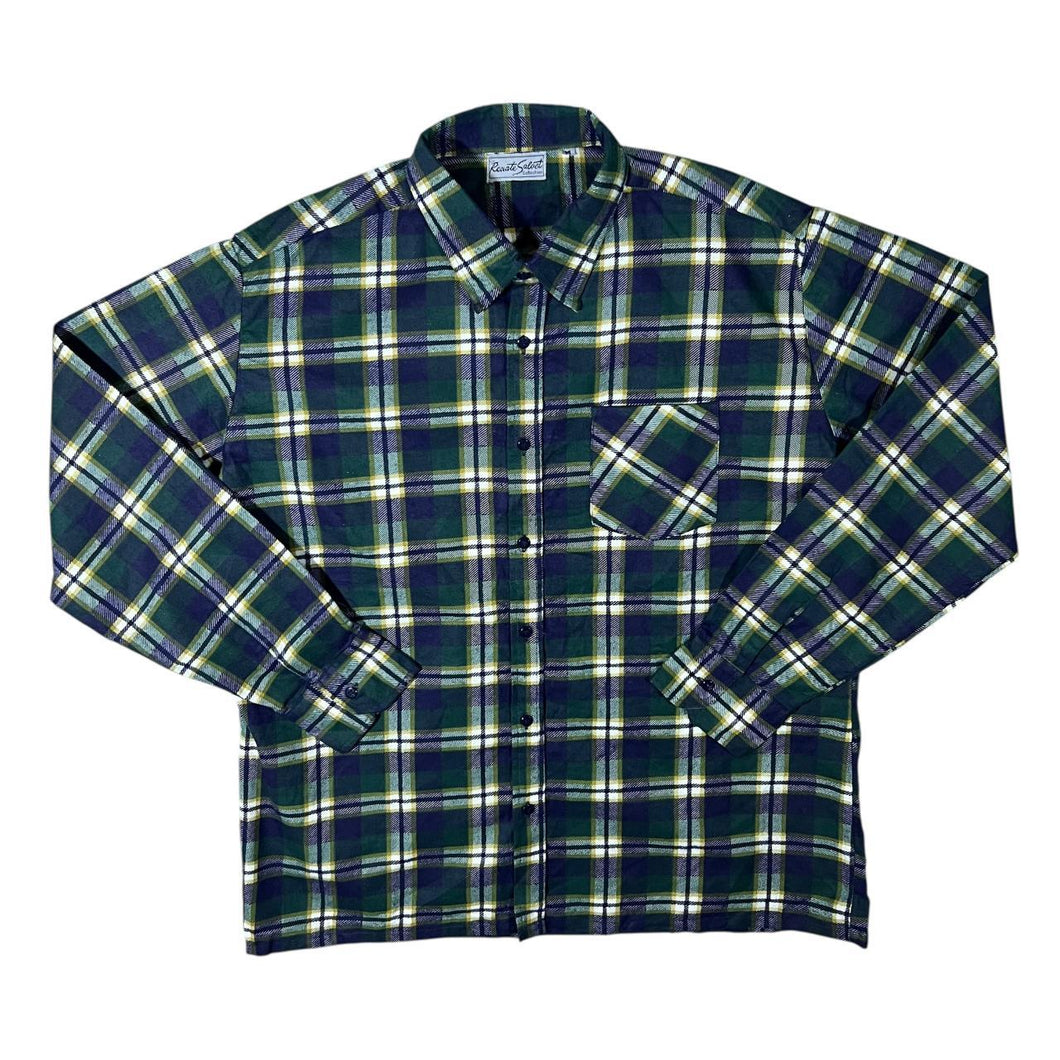 Vintage Renate Solvet Navy Green Plaid Check Long Sleeve Cotton Flannel Shirt