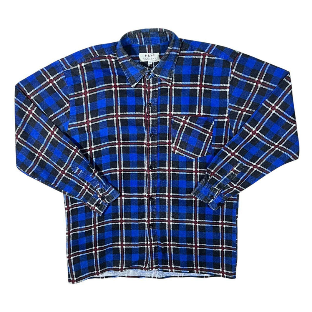 Vintage Nan Yuan Blue Plaid Check Long Sleeve Button-Up Flannel Shirt
