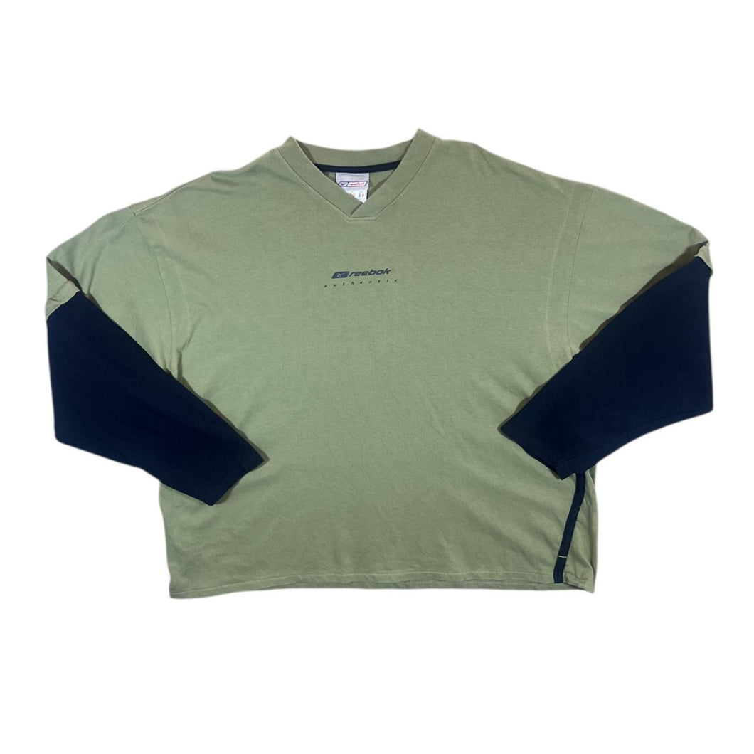 Early 00's Reebok Authentic Spellout Layered Long Sleeve V-Neck T-Shirt