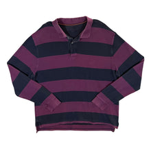 Load image into Gallery viewer, Early 00&#39;s CHARLES TYRWHITT Burgundy Black Colour Block Striped Long Sleeve Polo Shirt
