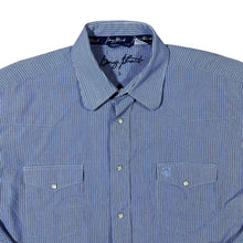 Load image into Gallery viewer, George Strait Cowboy Western Blue Check Popper Long Sleeve Cotton Shirt
