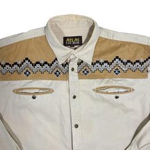 Load image into Gallery viewer, Vintage Atlas For Men Cowboy Western Aztec Patterned Cream Long Sleeve Shirt

