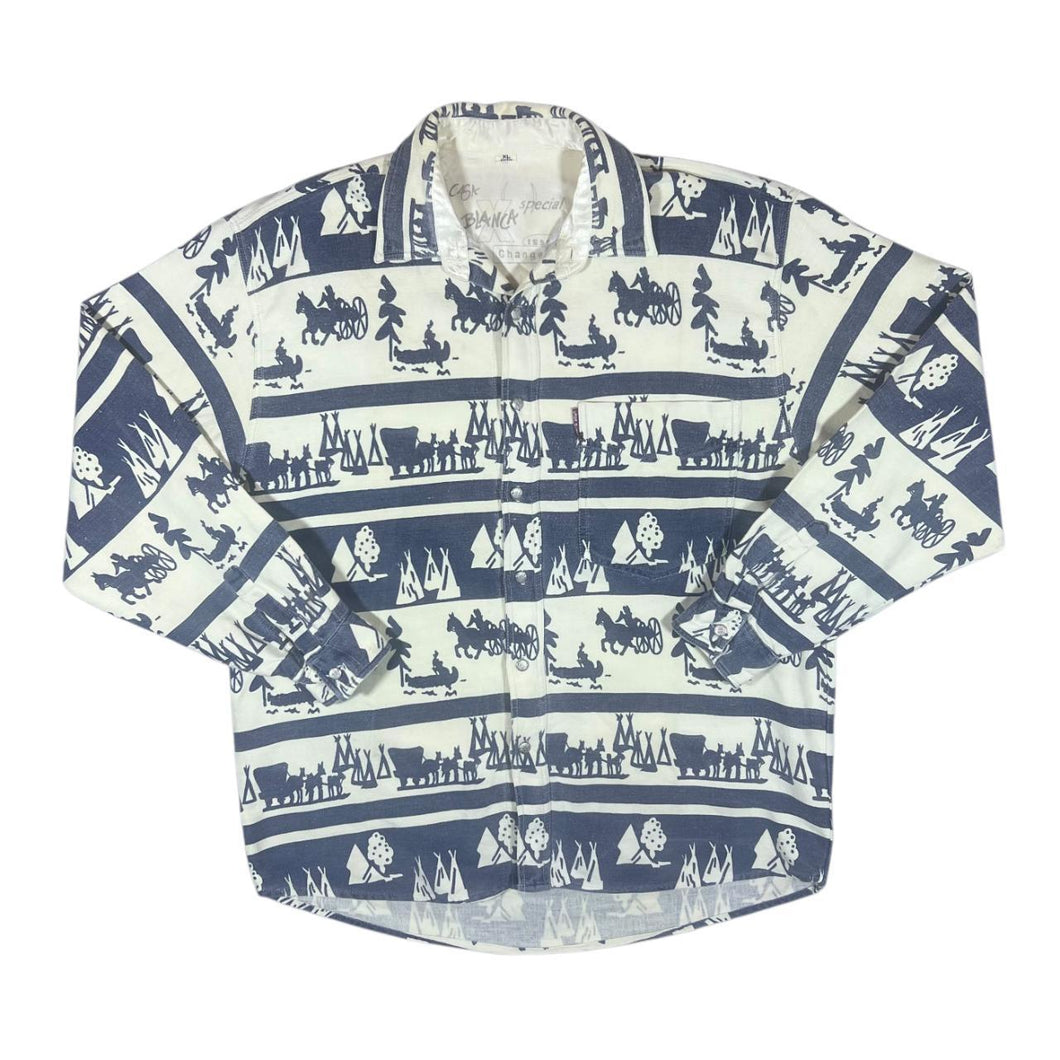 Vintage 90's CASA BLANCA Cowboy Western Patterned Striped Long Sleeve Flannel Shirt