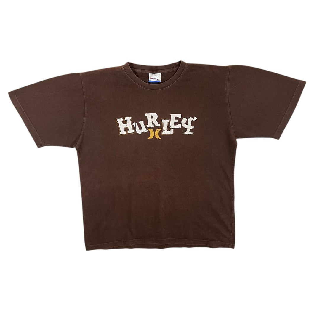 Early 00's Hurley Skater Surfer Logo Spellout Graphic Brown Short Sleeve T-Shirt