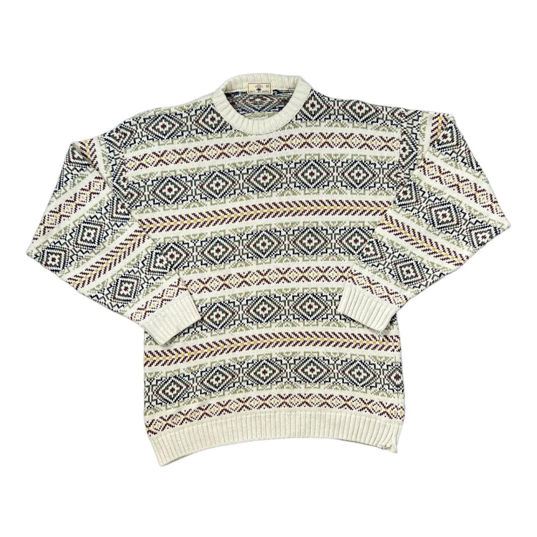 Vintage 90's BHS Grandad Patterned Acrylic Cotton Knit Sweater Jumper