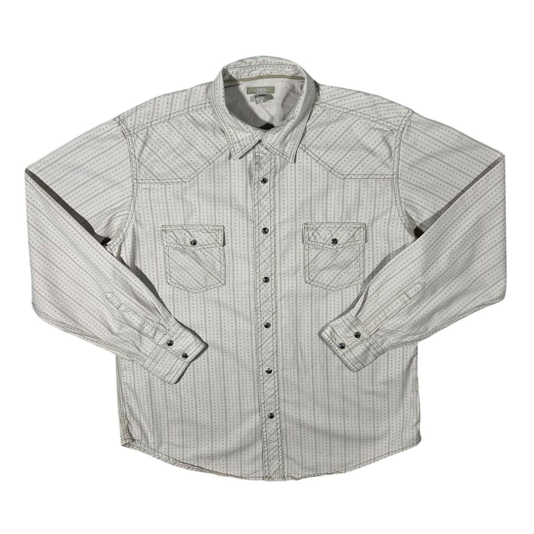 Vintage Arizona Jeans Co. Beige Patterned Striped Western Cotton Popper Long Sleeve Shirt