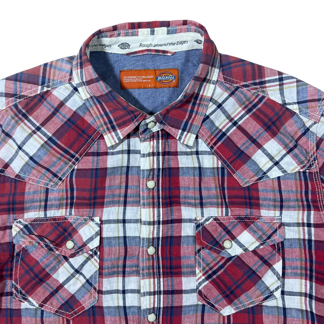 Early 00's Dickies Plaid Check Western Style Popper Short Sleeve Shirt