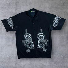 Load image into Gallery viewer, Early 00&#39;s Freewear Skate Gothic Y2K Tribal Dragon Graphic Black Short Sleeve Shirt
