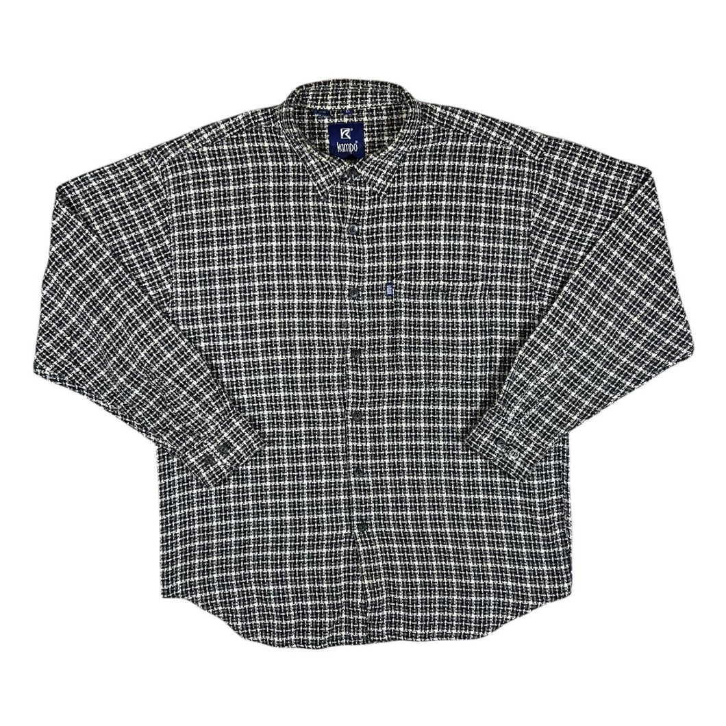 Vintage 90's KAMPO Black Grey Cream Check Long Sleeve Flannel Shirt