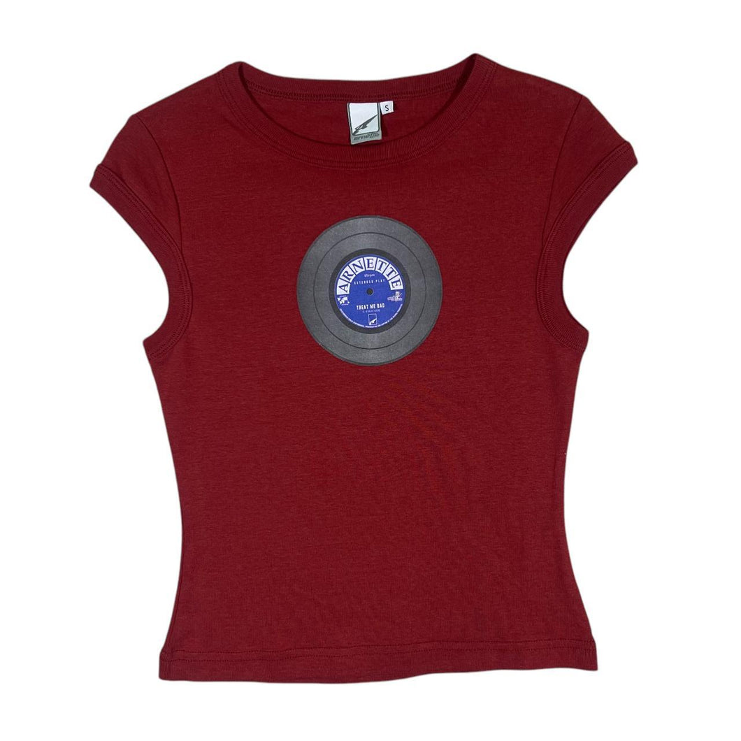 ARNETTE Vinyl Record Surfer Skater Y2K Logo Graphic Baby Doll Top T-Shirt