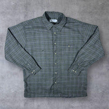 Load image into Gallery viewer, Vintage Multiblu Grey Green Plaid Check Long Sleeve Flannel Shirt
