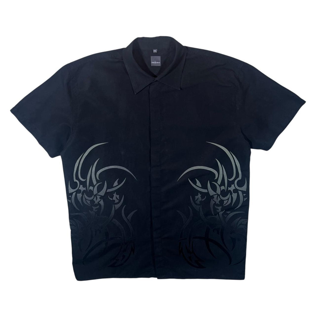 Early 00's Casa Blanca Gothic Y2K Tribal Graphic Black Short Sleeve Shirt