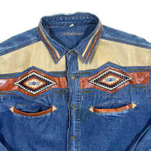 Load image into Gallery viewer, Vintage Forbidden Cowboy Western Panel Blue Denim Long Sleeve Shirt
