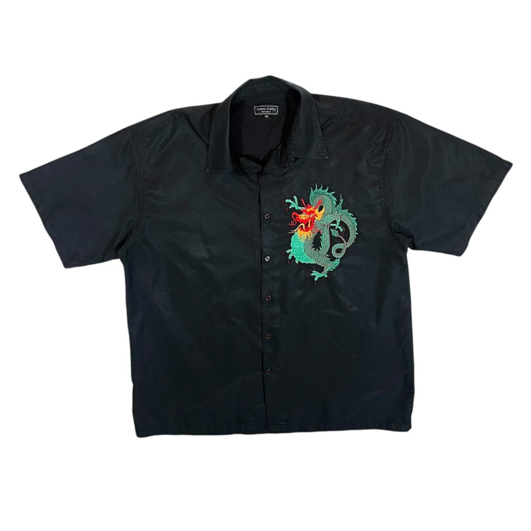 James Darby Nottingham Embroidered Traditional Dragon Black Short Sleeve Shirt
