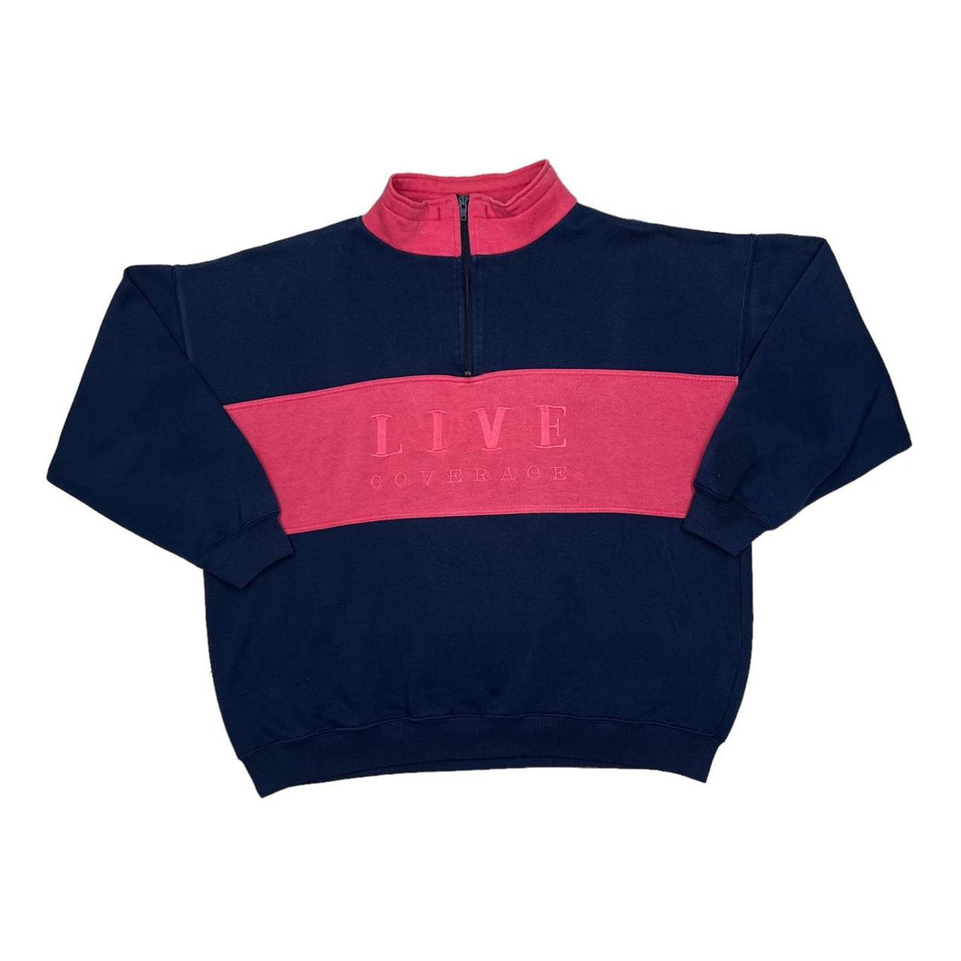 Vintage 90’s LIVE COVERAGE Colour Block Embroidered Spellout 1/4 Zip Pullover Sweatshirt