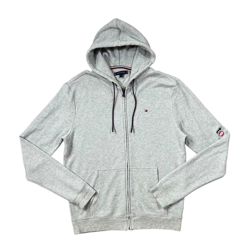 TOMMY HILFIGER Embroidered Sleeve Spellout Grey Zip Hoodie