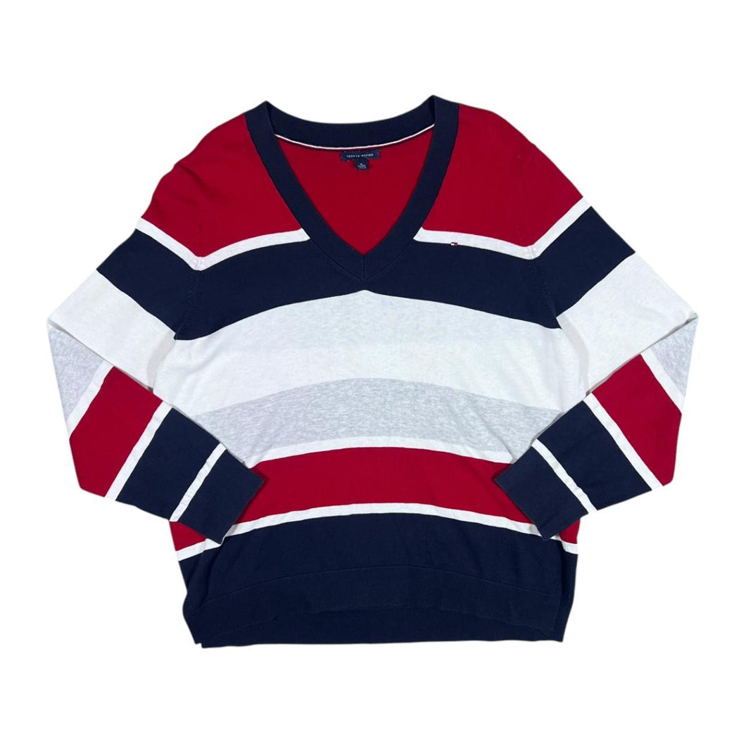 TOMMY HILFIGER Colour Block Striped V-Neck Sweater Jumper