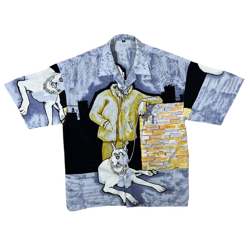 Early 00's Hip Hop Y2K Streetwear Style All-Over Print Open Collar Shirt
