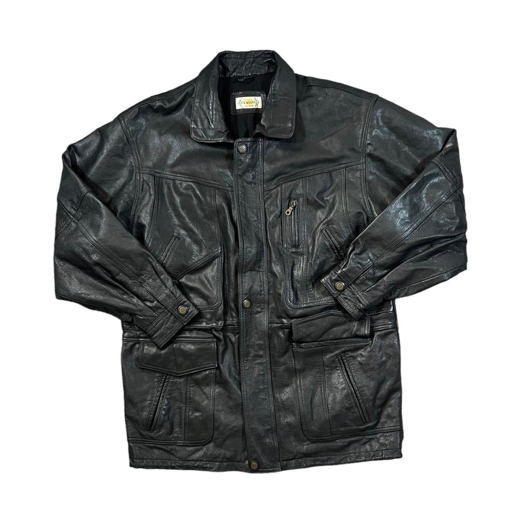 Vintage CLASSIC MENS CLOTHING Genuine Real Black Zip Leather Jacket
