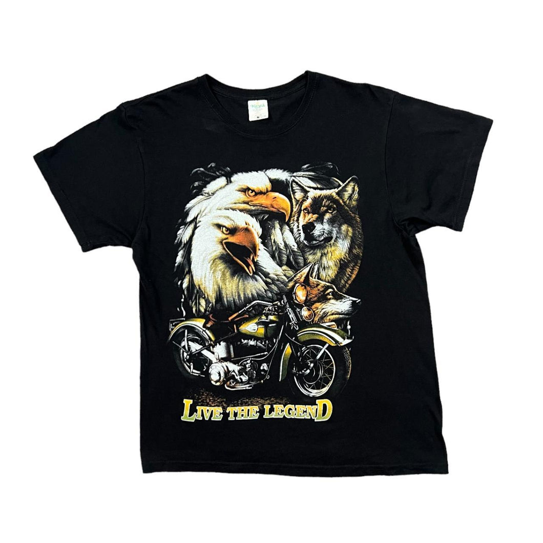 Keya LIVE THE LEGEND Biker Eagle Wolf Spellout Graphic T-Shirt