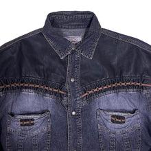Load image into Gallery viewer, Vintage Stockerpoint Cowboy Western Black Leather Panel Popper Long Sleeve Shirt
