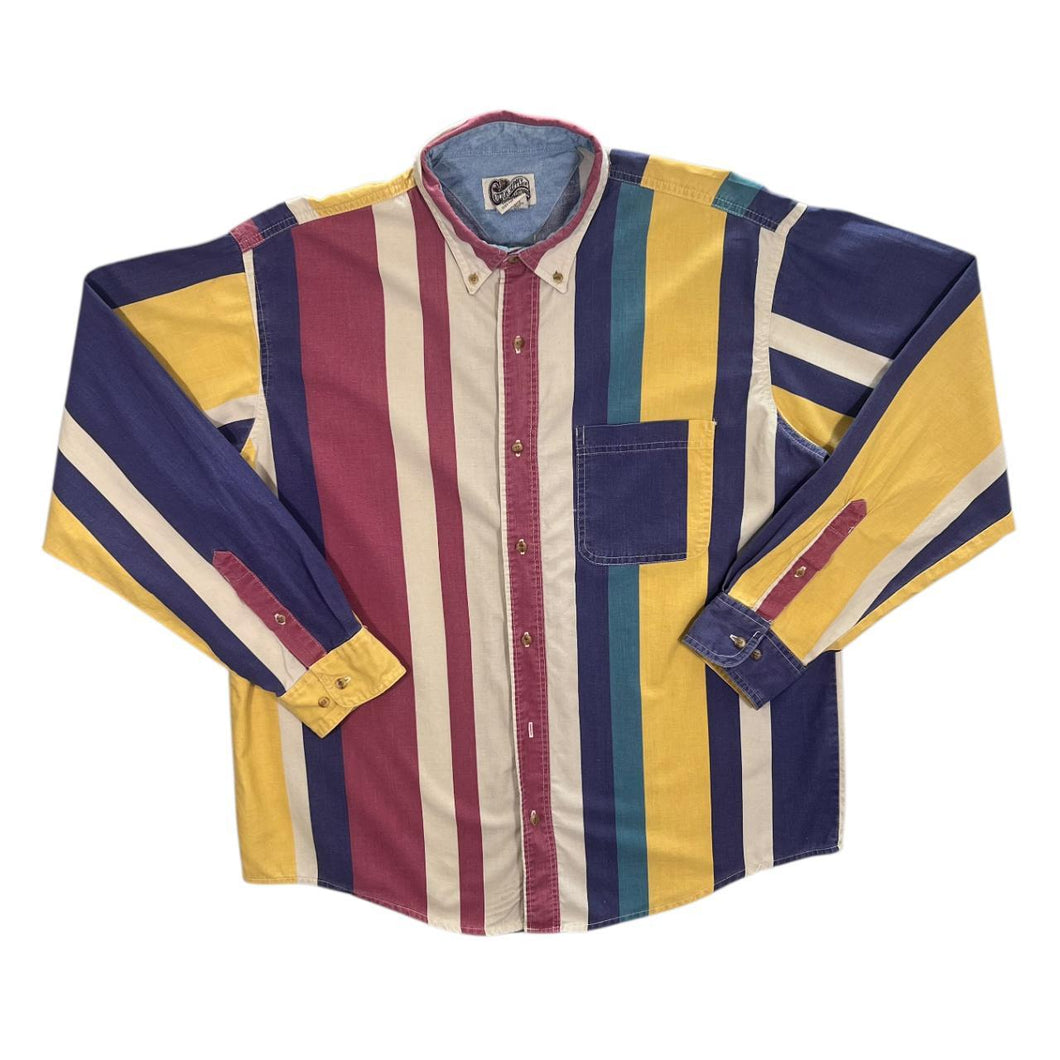 Vintage 90's Cotton Supply Co. Multi Striped Cotton Long Sleeve Button-Up Shirt