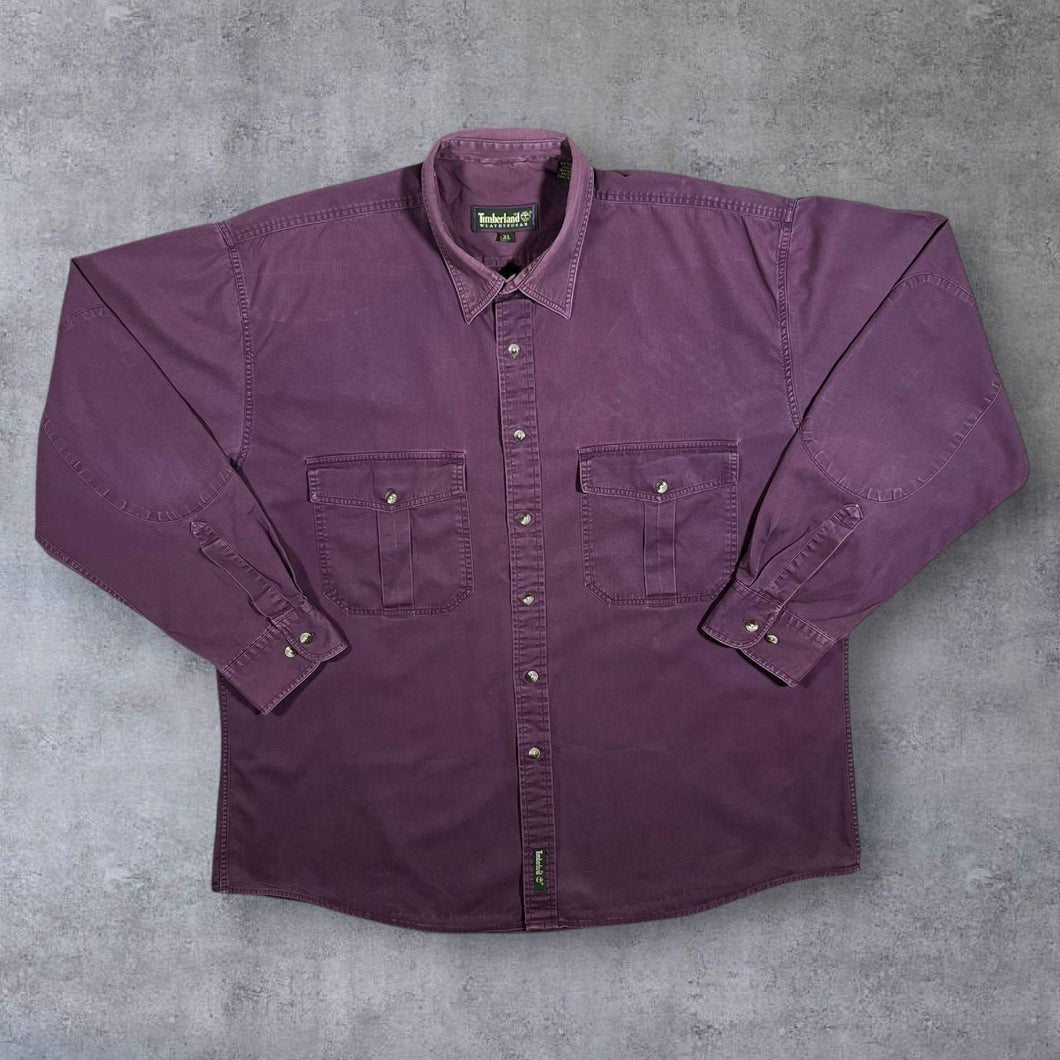 Vintage Timberland Weathergear Classic Maroon Burgundy Cotton Long Sleeve Shirt