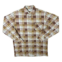 Load image into Gallery viewer, Vintage Triola Brown White Beige Mix Plaid Check Long Sleeve Cotton Flannel Shirt
