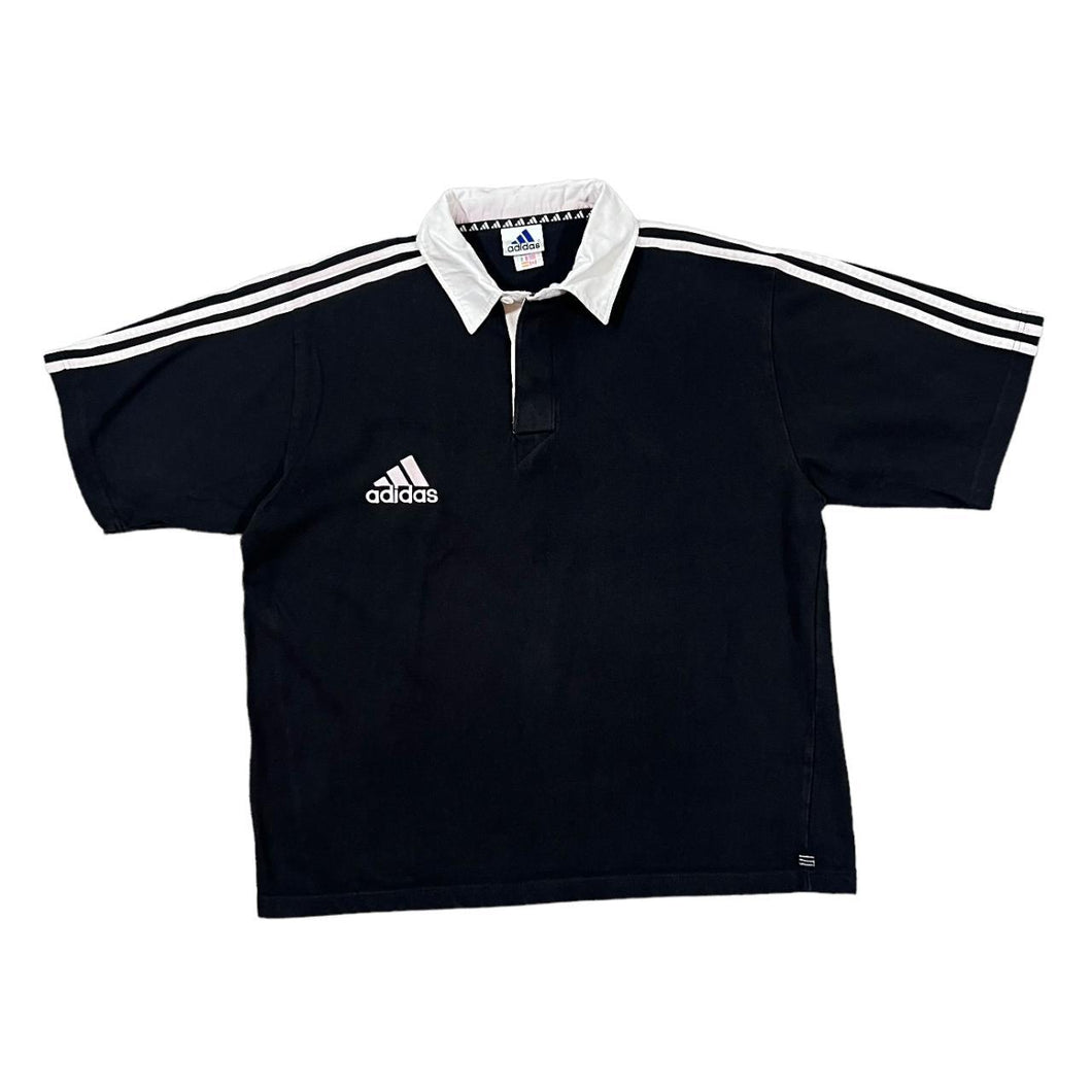 Vintage 90's ADIDAS Classic Three Stripe Embroidered Logo Heavy Cotton Rugby Polo Shirt