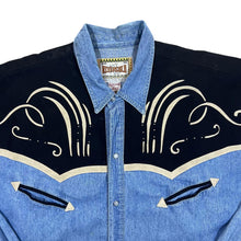 Load image into Gallery viewer, Vintage Rivergold Cowboy Western Blue Denim Popper Long Sleeve Shirt
