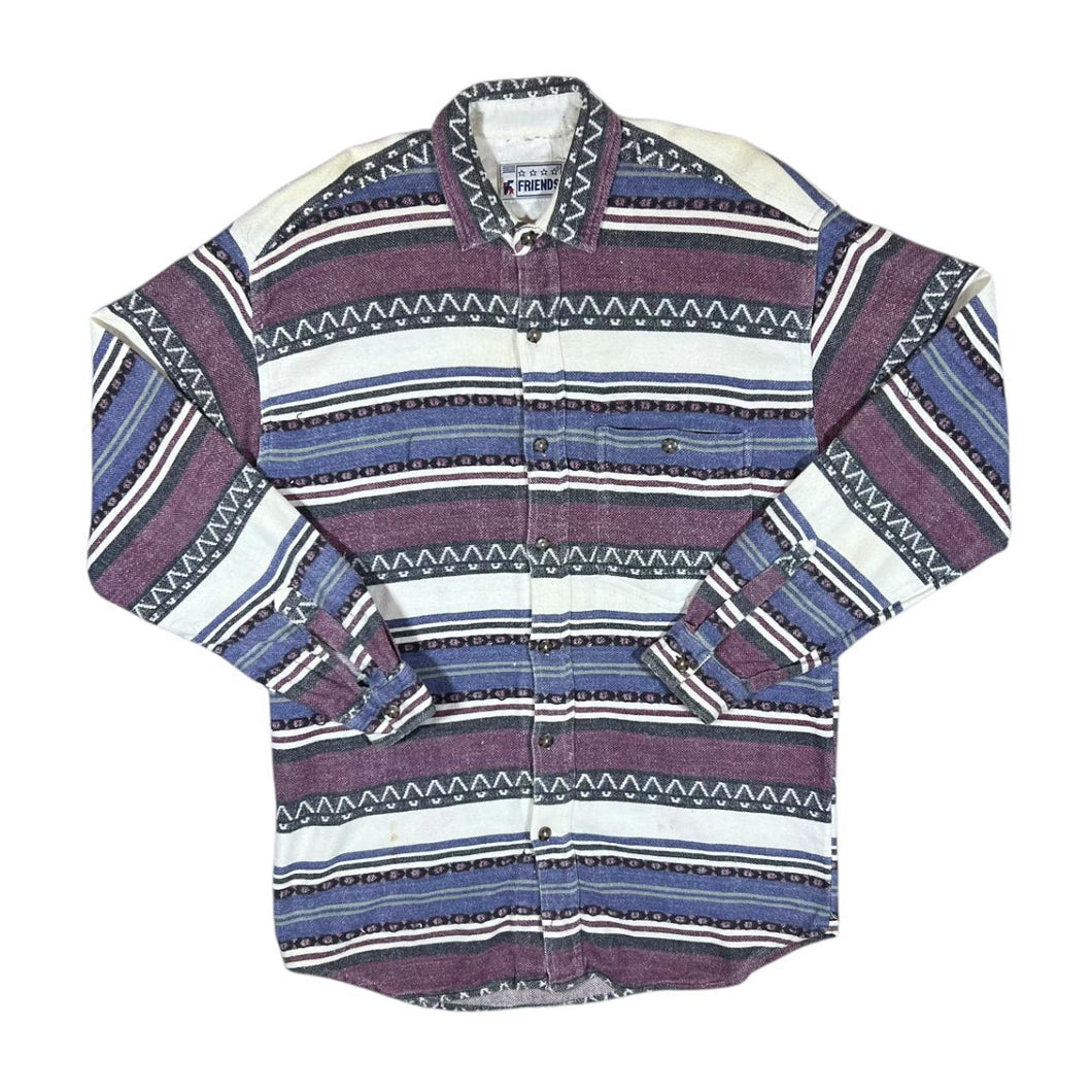 Vintage 90's FRIENDS Multi Striped Aztec Patterned Long Sleeve Flannel Shirt