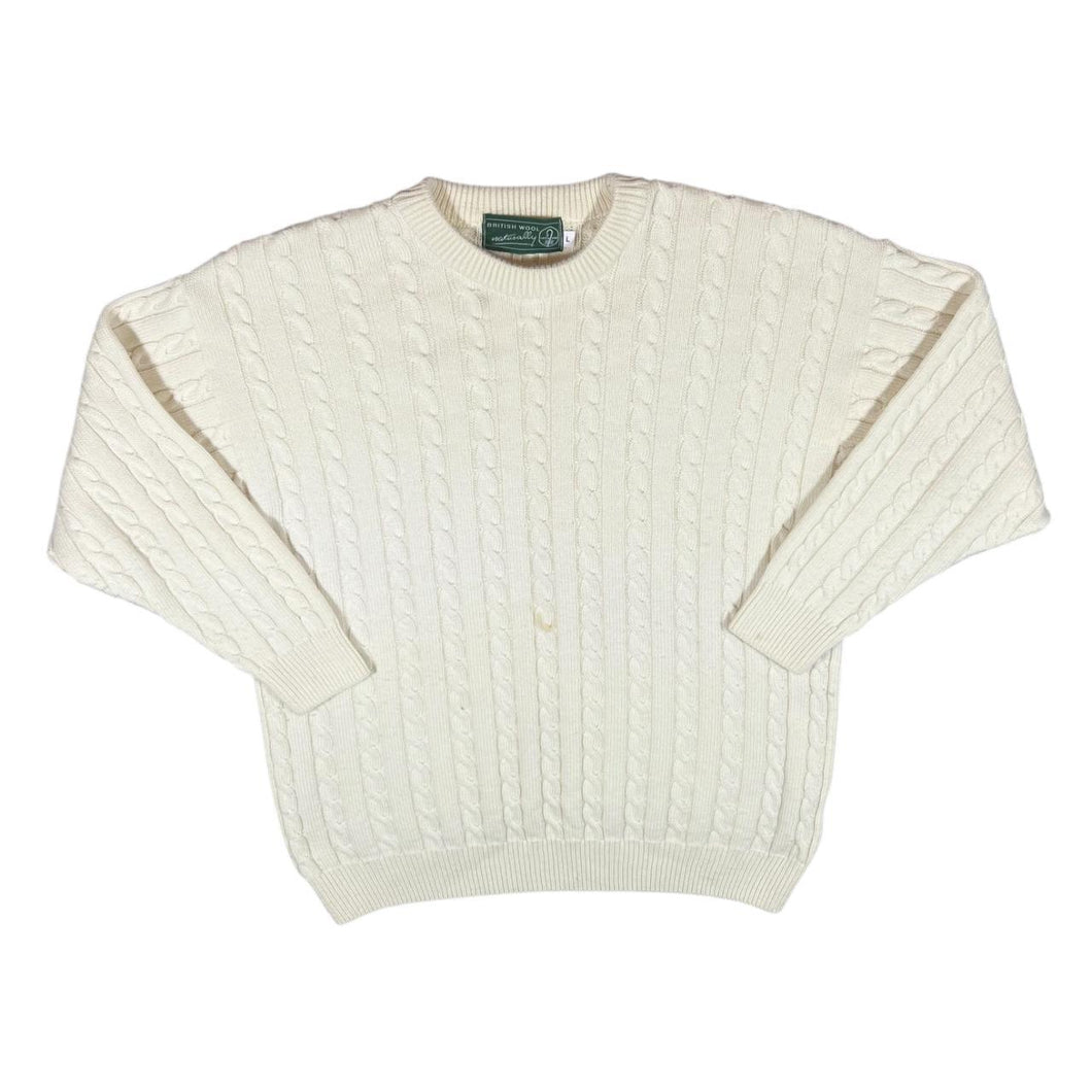 Vintage 90's NATURALLY British Wool Classic Cream Chunky Cable Knit Sweater Jumper