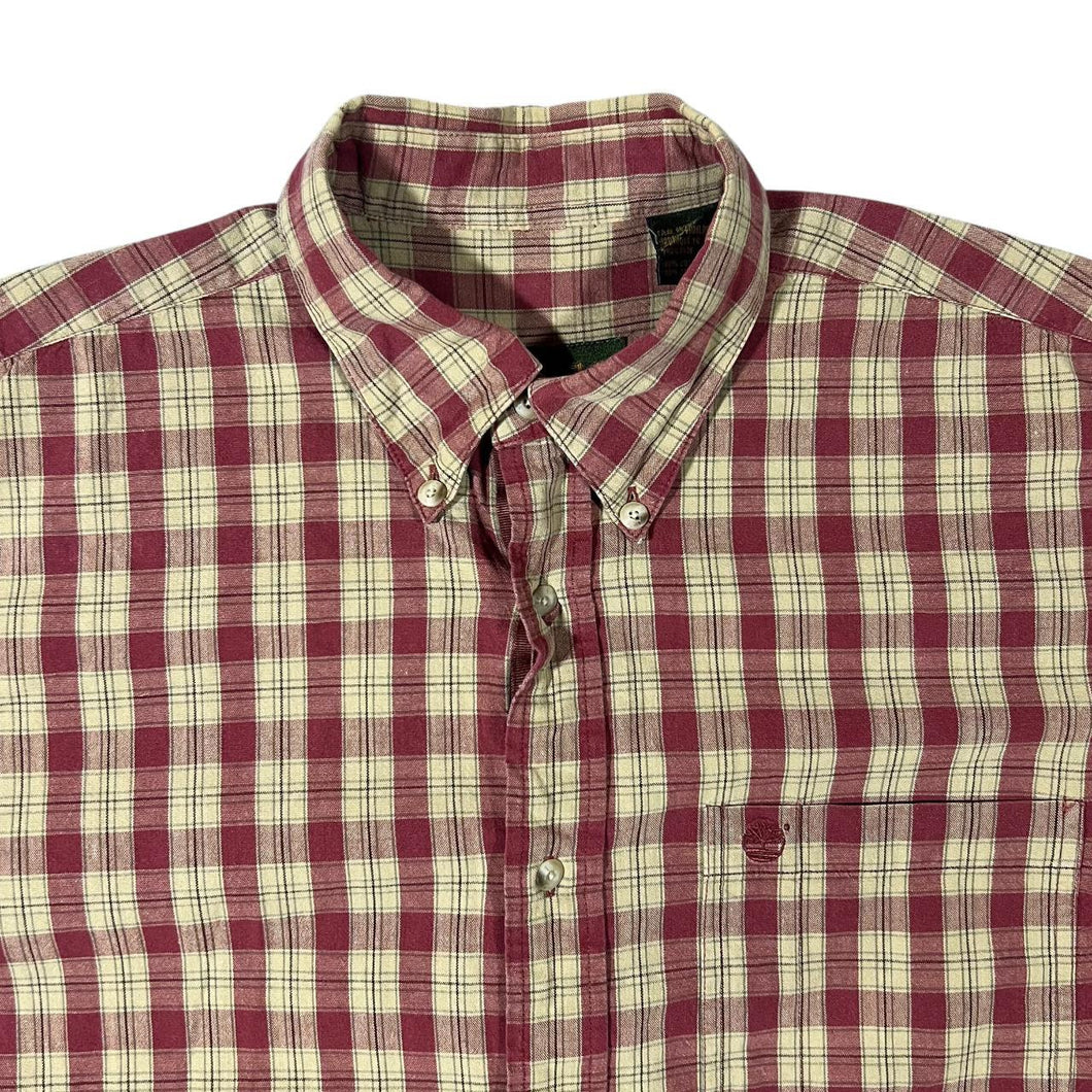 Vintage Timberland Red Beige Check Cotton Long Sleeve Button-Up Shirt