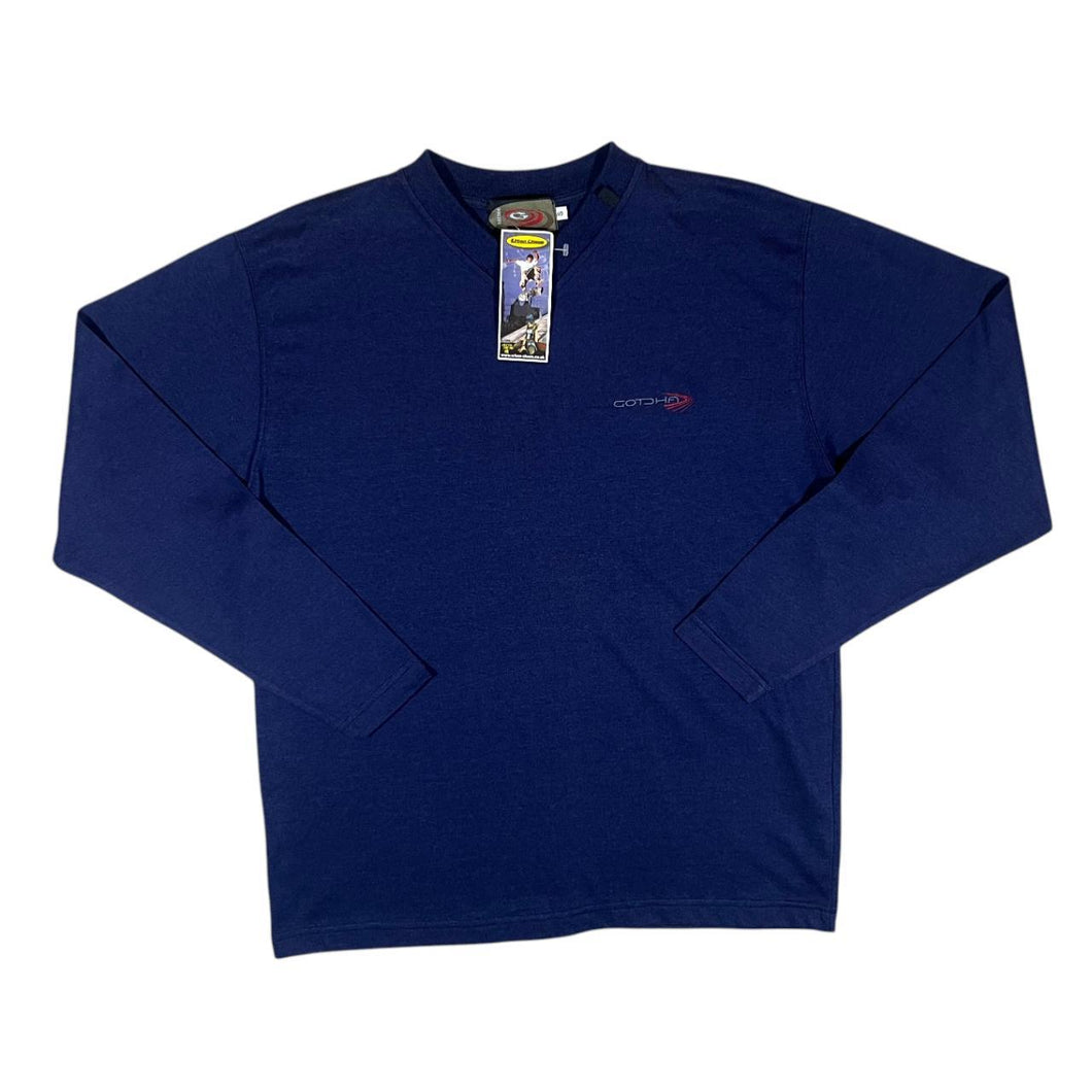 GOTCHA Embroidered Mini Logo Y2K Surfer Skater Long Sleeve Navy Blue T-Shirt