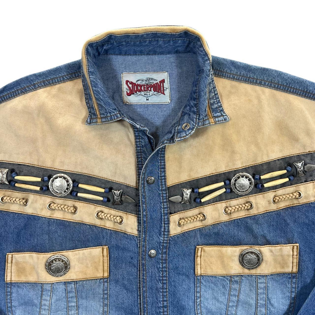 Vintage Stockerpoint Cowboy Western Blue Denim Popper Long Sleeve Shirt