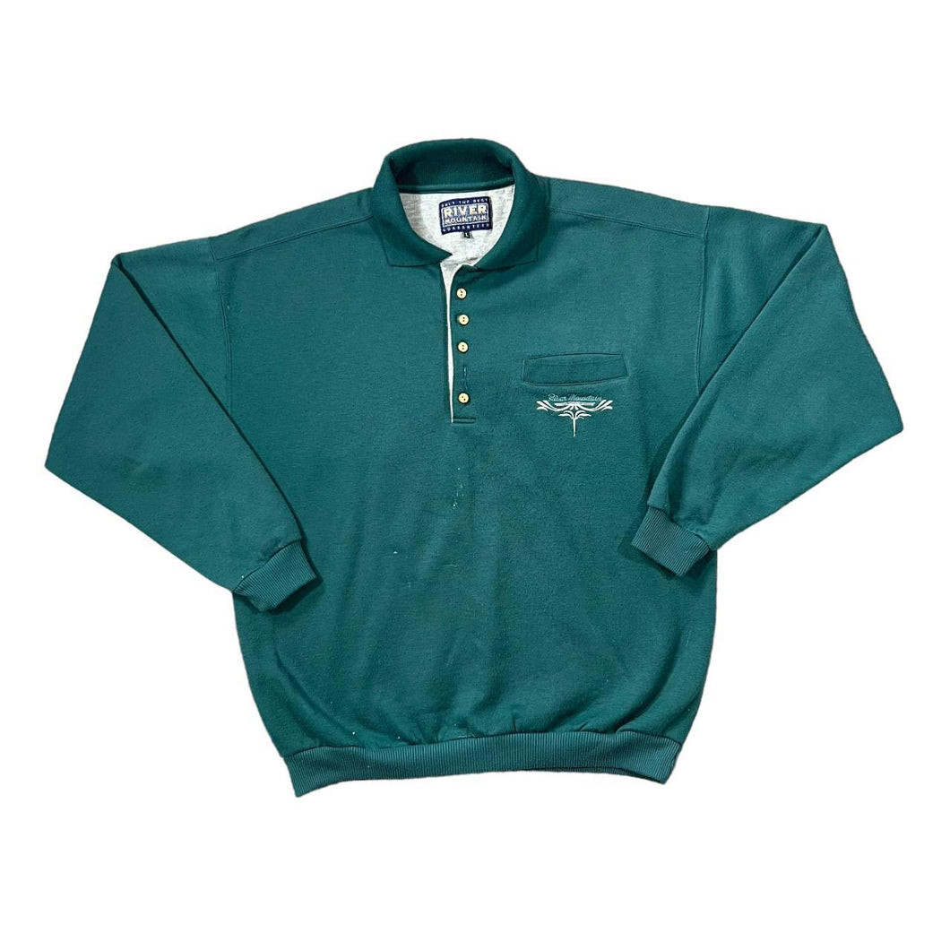 Vintage RIVER MOUNTAIN Embroidered Pocket Logo Teal Collared Sweatshirt