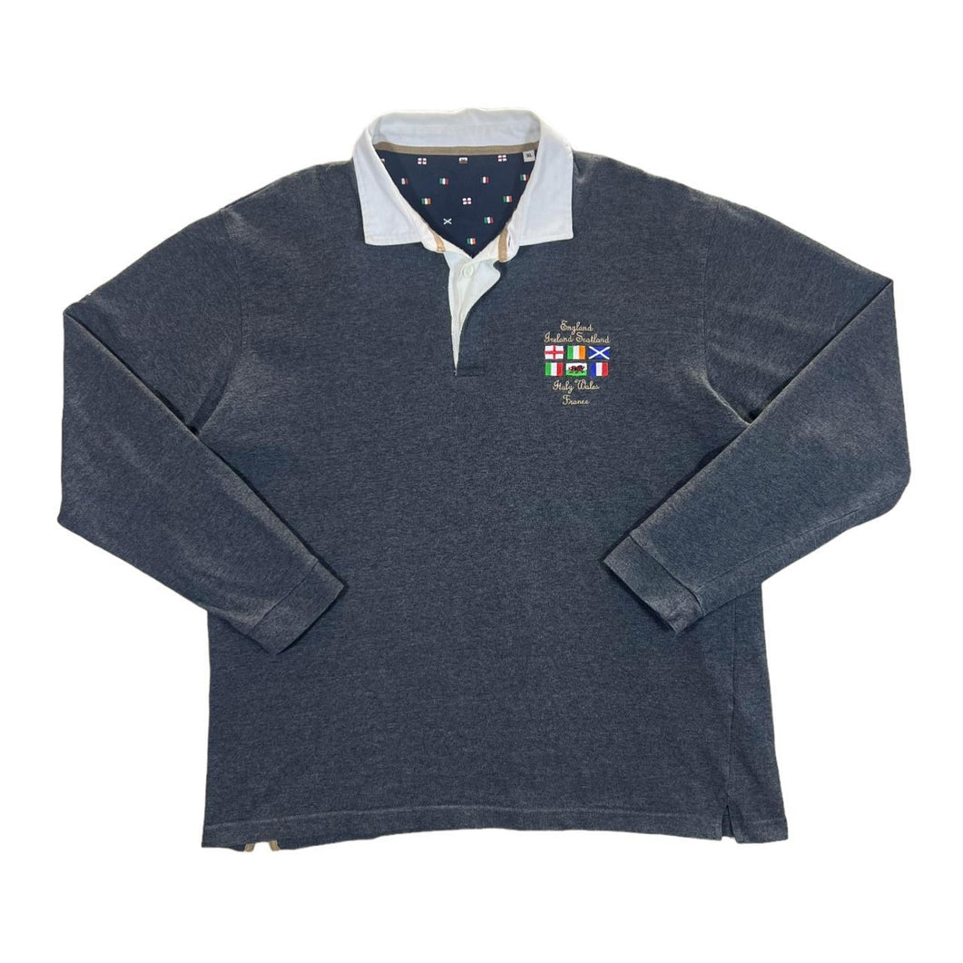 Cotton Traders SIX NATIONS RUGBY Embroidered Logo Long Sleeve Polo Shirt