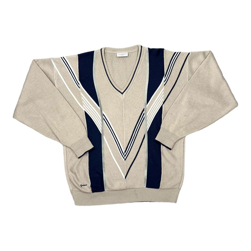 Vintage GABICCI Classic Grandad Colour Block Acrylic Wool V-Neck Sweater Jumper