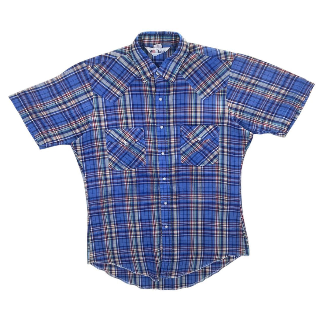 Vintage 90's Dale's Made In USA Cowboy Western Plaid Check Pearl Snap Popper Shirt