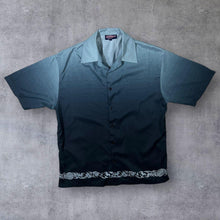 Load image into Gallery viewer, Early 00's Outargo NYC Goth Tribal Y2K Grey Black Gradient Polyester Shirt
