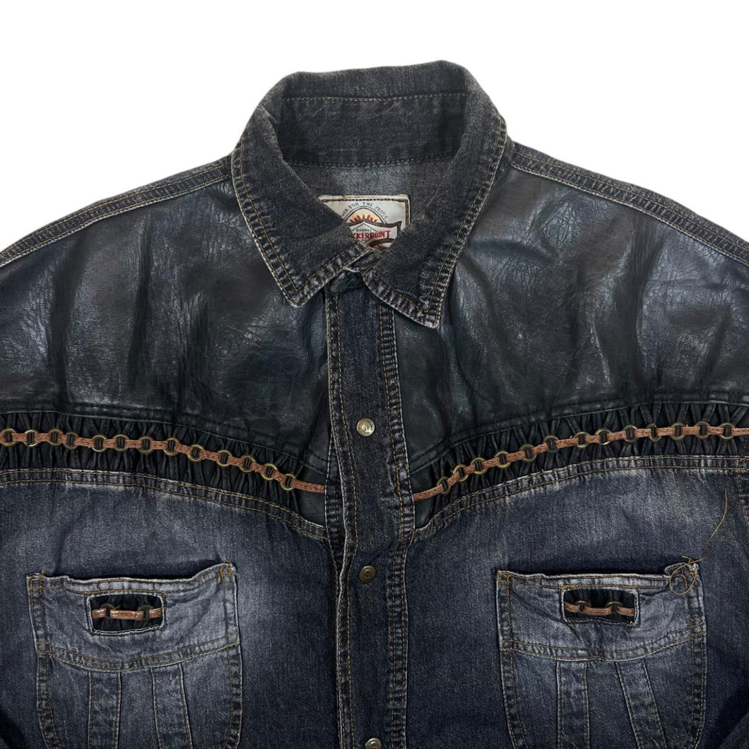 Vintage Stockerpoint Cowboy Western Black Denim Popper Long Sleeve Shirt