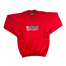 Load image into Gallery viewer, Early 00&#39;s US ATHLETIC SPORT Classic Embroidered Logo Spellout Red Crewneck Sweatshirt
